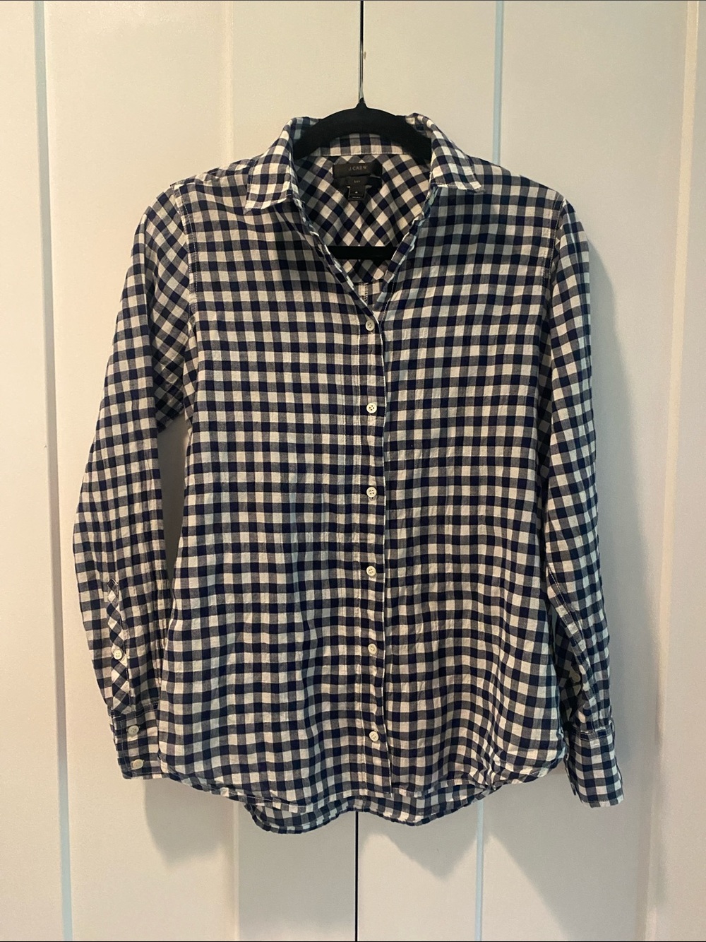 J Crew Classic Navy and White Gingham Button-Up Shirt